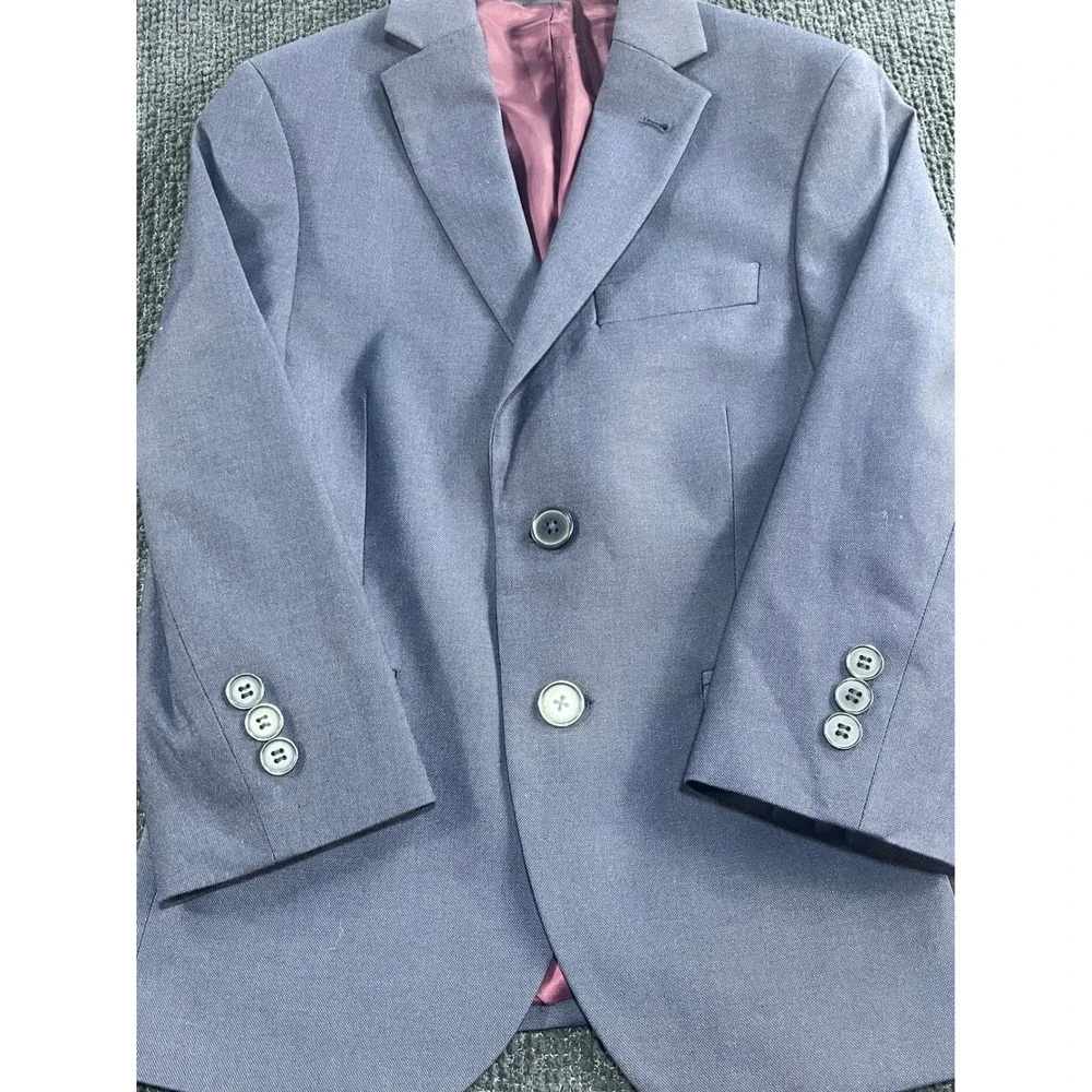 Joseph Abboud Boys Blue Two Button Blazer Jacket Size 8R Burgundy Lining